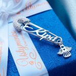 Срібна шпилька Кіра з фіанітами і янголом