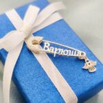 Срібна шпилька Варюша з фіанітами і янголом